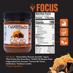 Close-up of Nakee Butter texture highlighting smooth cacao-peanut consistency and richness