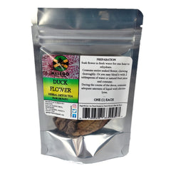 Nalego duck flower front packaging showing single wild-harvested blossom, clear labeling benefit