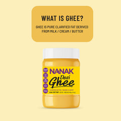 Nanak ghee sizzling in a frying pan for high-heat cooking stability