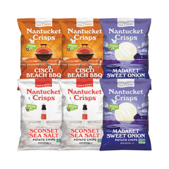 Nantucket Crisps assortment of three flavor bags displayed for easy flavor selection