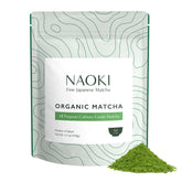 Naoki Matcha front packaging showing 100g pouch and organic label, convenient storage benefit