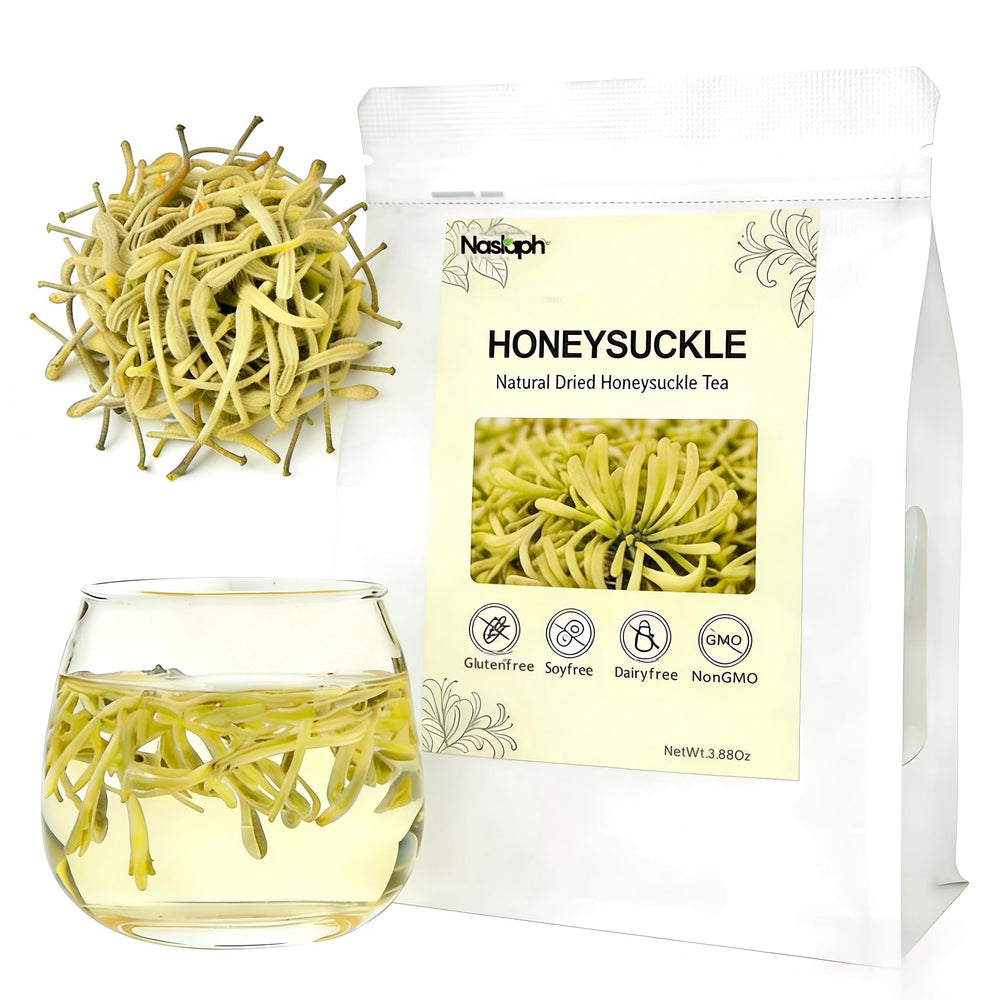 NASLAPH front packaging showing pure honeysuckle buds and clear labeling benefit: authentic sourcing