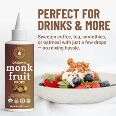 NatriSweet close-up dropper dispensing liquid monk fruit for precise drops