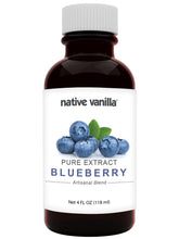 Native Vanilla front label showing blueberry extract bottle and clear branding