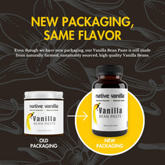 Native Vanilla jar open with visible paste specks highlighting authentic bean flecks