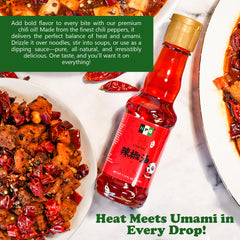 Natural Plus Green chili flakes suspended in oil texture, shows quality infusion