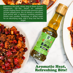 Natural Plus Green oil pour detail illustrates texture and intense flavor benefit