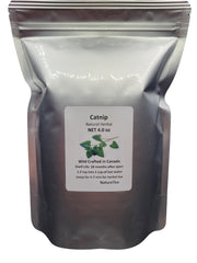 Nature Tea front packaging showing 4 oz catnip, clear label and seal