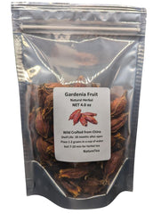 Nature Tea front packaging of 4 oz gardenia fruit, clear label and pouch for convenience