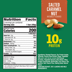 Nature Valley single bar unwrapped showing layered salted caramel and nuts