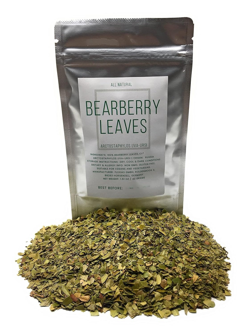 Naturegrail front package showing bearberry leaves and net weight benefit