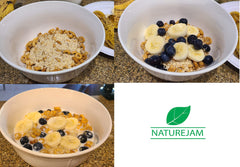 NatureJam close-up of wheat germ texture showing fine, nutty flakes and mixability benefit