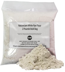 NatureJam white rye flour front packaging showing 2 lb bag and label, fresh baking-ready