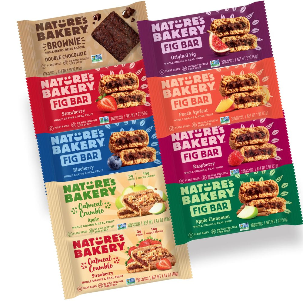 Nature's Bakery front packaging showing 28-count variety pack for easy storage