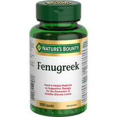 Nature's Bounty front packaging showing fenugreek bottle and clear branding benefit convenience