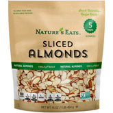 Nature's Eats front of bag showing 16 oz resealable almonds and clean ingredients benefit
