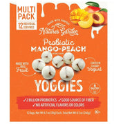 Nature's Garden front packaging showing mango peach Yoggies and convenience