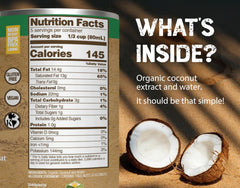 Close-up of Nature's Greatest Foods can label highlighting organic and no-guar-gum attributes
