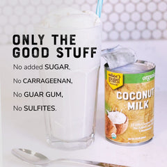 Blended smoothie with Nature's Greatest Foods coconut milk for silky texture and flavor boost