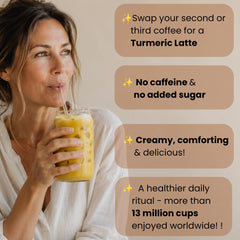 Nature's Harvest latte in mug illustrating creamy, caffeine-free comfort