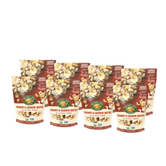 Nature's Path close-up of crunchy granola clusters highlighting texture and creamy cashew butter