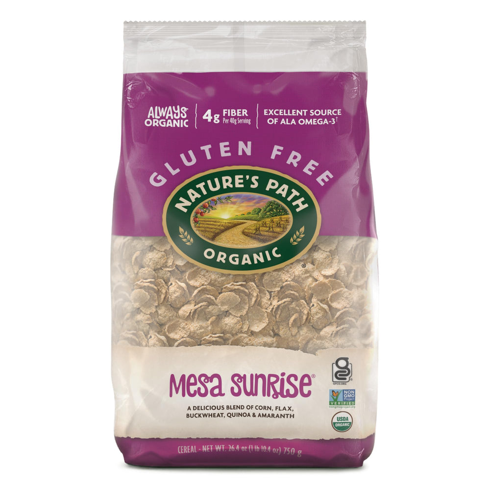 Nature's Path front packaging showing six 26.4 oz bags and product label benefits