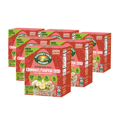 Nature's Path close-up of thick oatmeal texture highlighting seeds and hearty blend for satisfying breakfasts