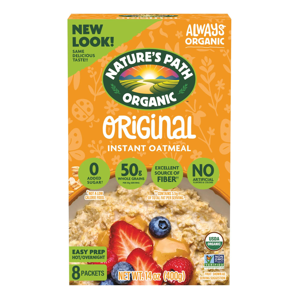 Nature's Path box front showing organic label and packet count for quick breakfast