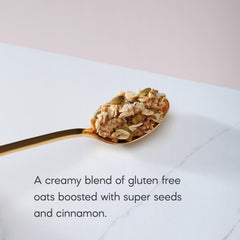 Nature's Path flatlay of pumpkin seeds, chia, hemp and oats showing organic ingredients and nutrient boost