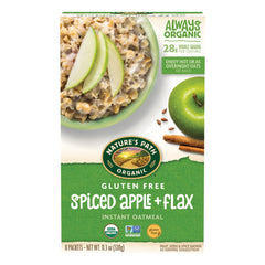 Nature's Path front packaging showing organic spiced apple + flax benefits
