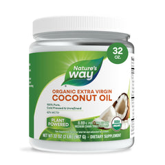 Nature's Way front label showing organic extra virgin coconut oil benefits