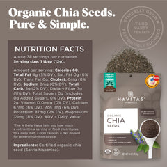 Navitas Organics chia seeds close-up texture highlighting tiny seeds benefit: even mixing and thickening