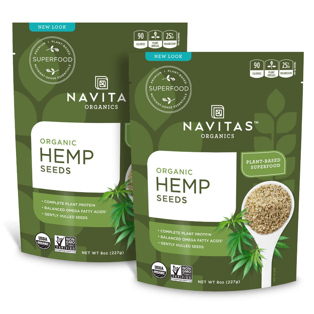 Navitas Organics front packaging showing 8 oz bag and two-pack benefit