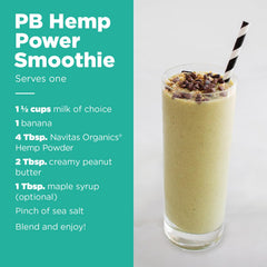 Navitas Organics powder mixed into a smoothie demonstrating creamy boost