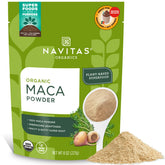 Navitas Organics front packaging showing organic maca powder benefit convenience
