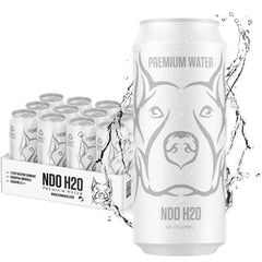 NDO H2O front packaging 12-pack showing recyclable cans and branding benefits