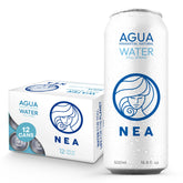 NEA front packaging 12-pack showing eco-friendly cans and branding benefit