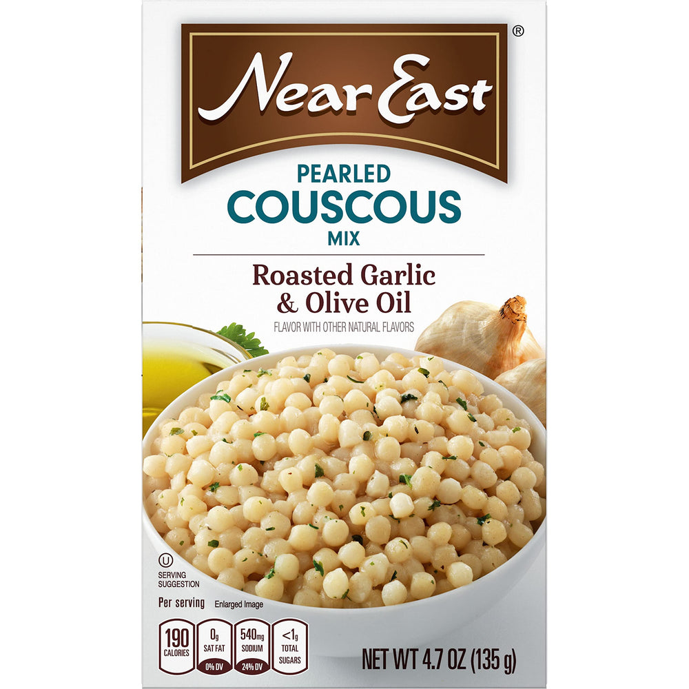 Near East front packaging showing roasted garlic and olive oil flavor and convenience