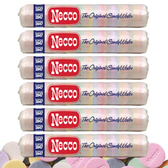 Necco wafer candy front packaging showing colorful rolls and brand appeal