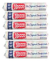 Necco front packaging showing six 2-ounce wafer rolls brand nostalgia