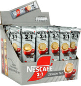 Nescafe front packaging showing 56 unsweetened 2 in 1 sticks for convenience