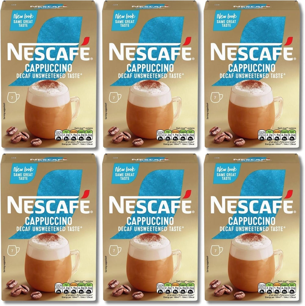 Nescafé front packaging showing 6 boxes of 7 sachets and total 42 sachets, clear convenience