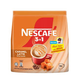 Nescafe caramel latte front packaging showing sticks and logo for easy identification and portability