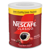 nescafe canister front view showing brand and dark roast bold convenience
