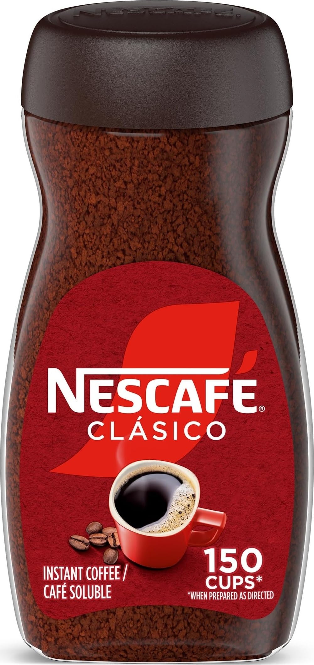 nescafe jar front showing label and bold roast, convenient instant coffee