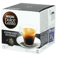 NESCAFÉ DOLCE GUSTO front packaging showing capsules and bold espresso benefit convenience