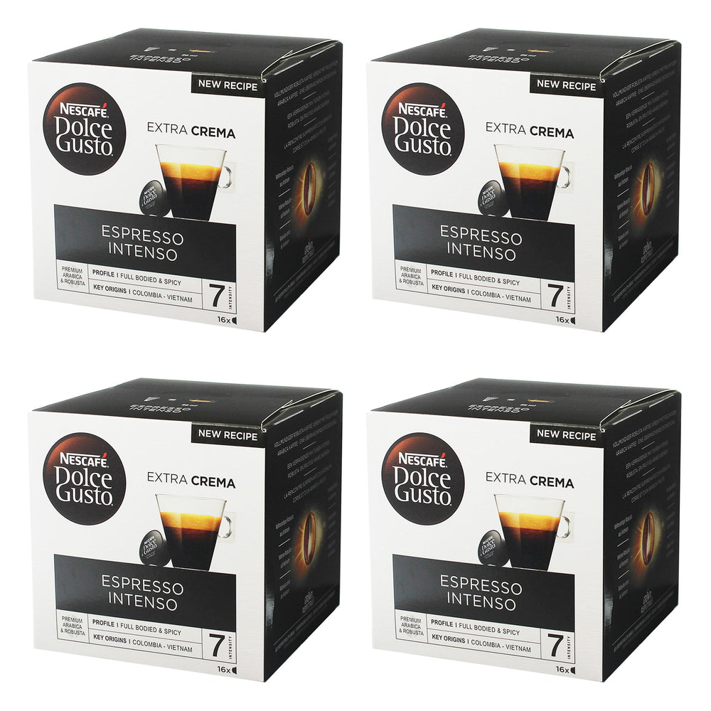 NESCAFÉ DOLCE GUSTO pack front showing 4 x 16 capsules, clear branding and convenience
