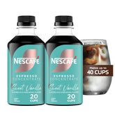 Nescafe front packaging of two bottles showing convenience and cafe-quality