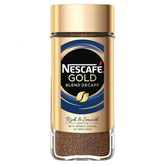 Nescafe Gold Blend Decaff front jar showing label and convenience