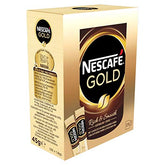 Nescafé Gold front packaging showing box and brand, highlights convenience